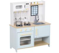 AIYAPLAY Cocina de Juguete para Niños +3 Años Cocina de Madera Infantil con Sonido Fogón Horno Grifo Fregadero Microondas y Accesorios Azul