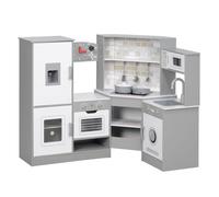 AIYAPLAY Cocina de Juguete para Niños +3 Años Cocina de Madera Infantil Esquina con Sonido Fogón Horno Grifo Fregadero Microondas Lavadora Máquina de Hielo y Accesorios de Cocina Gris