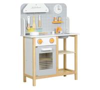 AIYAPLAY Cocina de Juguete para Niños +3 Años Cocinita Infantil Cocinita de Madera Infantil con Sonido Fogón Horno Grifo Fregadero y Accesorios de Cocina 57x26x82 cm Gris