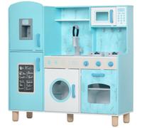 AIYAPLAY Cocina de Juguete para Niños +3 Años con Sonido Microondas Azul | Cocina de Madera Infantil, Cocinita Infantil, Fogón, Horno, Grifo, Fregadero, Lavadora, Máquina de Hielo