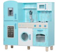 AIYAPLAY Cocina de Juguete para Niños +3 Años de Madera Infantil con Sonido, Fogón, Horno, Grifo, Fregadero, Microondas, Lavadora, Máquina de Hielo y Accesorios Azul