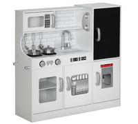 AIYAPLAY Cocina de Juguete Cocina para Niños de +3 Años Cocinita Infantil de Madera con Accesorios para Cocinar Pizarra Máquina de Hielo y Teléfono 83,8x26,8x81 cm Blanco