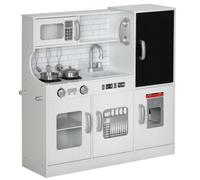 AIYAPLAY Cocina para Niños de +3 Años con Accesorios para Cocinar Pizarra Máquina de Hielo y Teléfono 83,8x26,8x81 cm Blanco Blanco