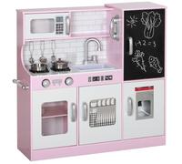 AIYAPLAY Cocina de Juguete para Niños de +3 Años 83,8x26,8x81 cm Rosa | Cocinita Infantil de Madera, Accesorios para Cocinar, Pizarra, Máquina de Hielo, Teléfono