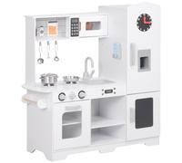 AIYAPLAY Cocina de Madera Infantil con Fogón Grifo Fregadero Microondas Reloj Máquina de Hielo y Accesorios de Cocina Blanco