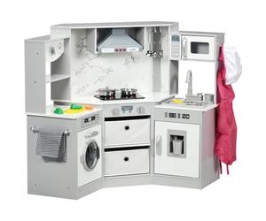 AIYAPLAY Cocina Esquina Infantil Agua Corriente, Luces 3-6 años Gris | Cocina de juguete, juego de roles, sonidos, delantal y gorro de chef, dispensador de agua, fregadero, utensilios