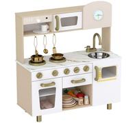 AIYAPLAY Cocina Infantil, cafetera giratoria, Blanco | Estufa, grifo, estante, accesorios de acero inoxidable, regalo de cumpleaños para niños 3-6