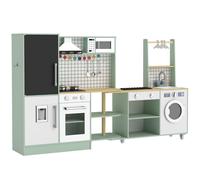 AIYAPLAY Cocina Infantil de Juguete de Imitación con Microondas Horno y Encimera Giratoria sobre Ruedas 160x32x97,5 cm Verde Claro Aosom España