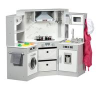 AIYAPLAY Cocina infantil de madera con 17 accesorios vegetales de plástico botones y luces gorro 3-6 años gris blanco
