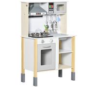 AIYAPLAY Cocina Infantil de Madera para Niños de +3 Años con Altura Ajustable Luz y Sonidos 60x30,5x93,2 cm Blanco Aosom España
