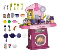 AIYAPLAY Cocina Infantil Juguetes Dinette Accesorios 38 PCS Juguete de imitación para niños - para 3-6 años con Luces y Sonidos realistas, Rosa