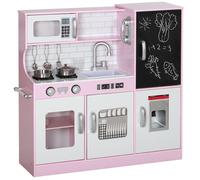 AIYAPLAY Cocina para Niños de +3 Años con Accesorios para Cocinar Pizarra Máquina de Hielo y Teléfono 83,8x26,8x81 cm Rosa