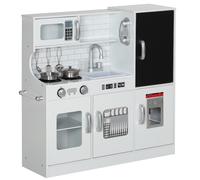 AIYAPLAY Cocina para Niños de +3 Años con Accesorios para Cocinar Pizarra Máquina de Hielo y Teléfono 83,8x26,8x81 cm Blanco