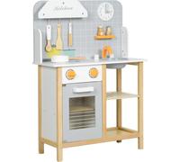 AIYAPLAY Cocina de Juguete para Niños +3 Años Cocinita Infantil Cocinita de Madera Infantil con Sonido Fogón Horno Grifo Fregadero y Accesorios de Cocina 57x26x82 cm Gris