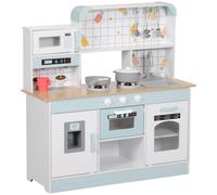 AIYAPLAY Cocinita Infantil con Sonido Fogón Grifo Fregadero Microondas Cafetera Máquina de Hielo y Accesorios de Cocina Blanco