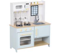 AIYAPLAY Cocinita Infantil con Sonido Fogón Horno Grifo Fregadero Microondas y Accesorios de Cocina Azul