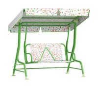 AIYAPLAY Columpio de Jardín Exterior para Niños de +3 Años Balancín de Jardín Exterior de 2 Plazas con Toldo Ajustable Arnés de Seguridad y Estampados Bonitos 112x75x120 cm Verde