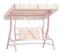 AIYAPLAY Columpio de Jardín Exterior para Niños de +3 Años Toldo Ajustable Balancín de Jardín Exterior de 2 Plazas con Arnés de Seguridad y Estampados Bonitos 112x75x120 cm Rosa