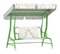 AIYAPLAY Columpio de Jardín Exterior para Niños de +3 Años Toldo Ajustable Balancín de Jardín Exterior de 2 Plazas con Arnés de Seguridad y Estampados Bonitos 112x75x120 cm Verde