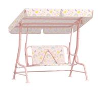 AIYAPLAY Columpio de Jardín Exterior para Niños de +3 Años Toldo Ajustable Balancín de Jardín Exterior de 2 Plazas con Arnés de Seguridad y Estampados Bonitos 112x75x120 cm Rosa