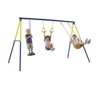 AIYAPLAY Columpio Infantil 3 en 1, Columpio para Niños Clásico, de Pie, Aros de Gimnasia, Carga 150 kg, para Interior, Exterior, para Niños de 3 a 8 Años, Multicolor