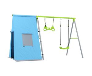 AIYAPLAY Columpio Infantil 3 en 1 con Tienda Anillas y Altura Ajustable para Niños de 3-8 Años Estructura Metálica 283x180x182 cm