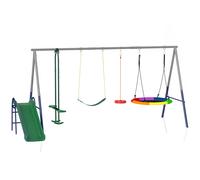 AIYAPLAY Columpio Infantil 5 en 1 con Tobogán, 3 Columpios, Cara a Cara, Altura Ajustable, 3-8 años, Multicolor Aosom España