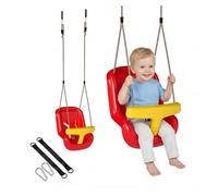 AIYAPLAY Columpio Infantil, Columpio para Niños, Cuerda Ajustable, con Respaldo Alto, Barandilla de Seguridad en T, para Interior, Exterior, Rojo