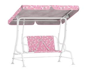 AIYAPLAY Columpio Infantil de Jardín para niños 2 Plazas Toldo Ajustable Cinturones de Seguridad Diseño de Unicornio Arcoíris Rosa Aosom España
