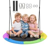 AIYAPLAY Columpio nido de altura ajustable, diámetro de 100 cm, hasta 300 kg, columpio de jardín con cuerdas ajustables, columpio para niños y adultos, para exterior e interior, multicolor