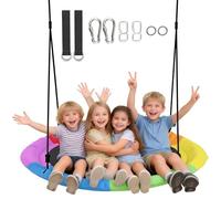 AIYAPLAY Columpio Nido Infantil, Ø120 cm, Altura Ajustable, Columpio Redondo para Bebés para Árbol, Carga 300 kg, para Interior y Exterior, para 4 Niños de 3 a 8 Años, Multicolor
