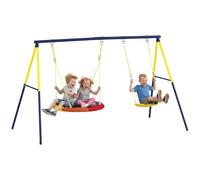 AIYAPLAY Columpio para Bebés, Columpio Jardín Exterior con Cuerdas Ajustables, Soporte de Acero, Carga 150 kg, para 3 Niños de 3-8 Años, para Interior, Exterior, Multicolor