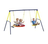 AIYAPLAY Columpio para Bebés, Columpio Jardín Exterior con Cuerdas Ajustables, Soporte de Acero, Carga 150 kg, para 3 Niños de 3-8 Años, para Interior, Exterior, Multicolor