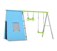 AIYAPLAY - Columpio para niños (3 años, 3 en 1, columpio de jardín, con tienda de columpio, anillos de gimnasia y marco de metal, color verde