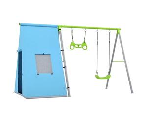AIYAPLAY - Columpio para niños (3 años, 3 en 1, columpio de jardín, con tienda de columpio, anillos de gimnasia y marco de metal, color verde
