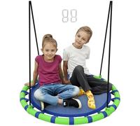 AIYAPLAY Columpio Redondo para Niños, Jardín Exterior Ajustable Infantil Impermeable, Carga 150 kg Ø100x180 cm Azul y Verde