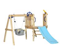 AIYAPLAY Columpio y Tobogán Infantil Exterior de Madera con Volante Telescopio para Niños de 18-48 Meses Madera Natural
