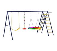 AIYAPLAY Columpios para Niños de +3 Años 6 en 1 Columpios Jardín Exterior con Columpio Nido Cuerda con Disco Red para Escalar Escalera y Aro de Baloncesto Multicolor