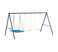 AIYAPLAY Columpios para Niños de +3 Años Columpios Jardín Exterior con 2 Columpios Simples y 1 Columpio Plataforma Carga 120 kg para Terraza Patio 365x180x184 cm Multicolor