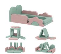 AIYAPLAY Conjunto de 12 bloques de espuma para trepar, construir, gatear, colchonetas de juego en interiores con diseño de cordón, Verde+Rosa