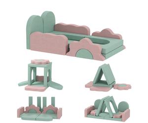 AIYAPLAY Conjunto de 12 bloques de espuma para trepar, construir, gatear, colchonetas de juego en interiores con diseño de cordón, Verde+Rosa