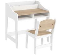 AIYAPLAY Conjunto de mesa y silla para niños de 3 a 8 años con compartimentos y estantes abiertos, efecto madera natural