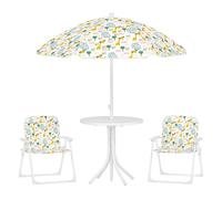 Aiyaplay conjunto de mesa y sillas infantil de jardín de 4 piezas, mesa infantil con sillas plegables, sombrilla ajustable, diseño de elefantes y jirafas, para patio, pícnic, blanco