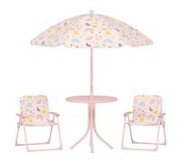 AIYAPLAY Conjunto de Mesa y Sillas Infantil de Jardín de 4 Piezas Mesa Infantil con Sillas Plegables Sombrilla Ajustable Diseño de Arcoíris para Patio Pícnic Rosa
