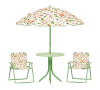AIYAPLAY Conjunto de Mesa y Sillas Infantil de Jardín de 4 Piezas Mesa Infantil con Sillas Plegables Sombrilla Ajustable Diseño de Zorro para Patio Pícnic Verde
