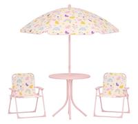 AIYAPLAY Conjunto de Mesa y Sillas Infantil de Jardín de 4 Piezas Mesa Infantil con Sillas Plegables Sombrilla Ajustable Diseño de Arcoíris para Patio Pícnic Rosa