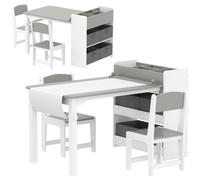 AIYAPLAY Conjunto mesa y 2 sillas infantil de madera con rollo de papel, estantes y cajones, para niña niño 3-8 años, Gris