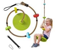 AIYAPLAY Cuerda de escalada, columpio con árbol, columpio para niños, con plataforma, columpio de disco, para exteriores, equipo para niños de 3 a 8 años, color verde