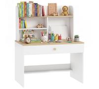 AIYAPLAY Escritorio Infantil con Estante para Niños 80x50x100 cm Blanco | Mesa de Escritorio para Niños, 3 Compartimentos Abiertos y Cajón, para Estudio, Entrada, Dormitorio, para 3-8 Años