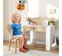 Aiyaplay - Escritorio con Silla con Diseño de Osito con Cajón - Blanco/Madera